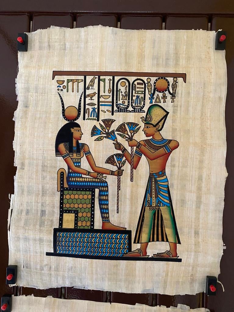 Egyptische papyrus met decoratief kleurontwerp, Huis en Inrichting, Ophalen of Verzenden, Zo goed als nieuw, Meerkleurig, Decoratieobject