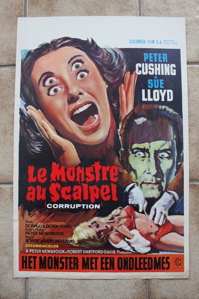 filmaffiche Corruption 1968 Peter Cushing filmposter, Collections, Enlèvement ou Envoi, Rectangulaire vertical, A1 jusqu'à A3