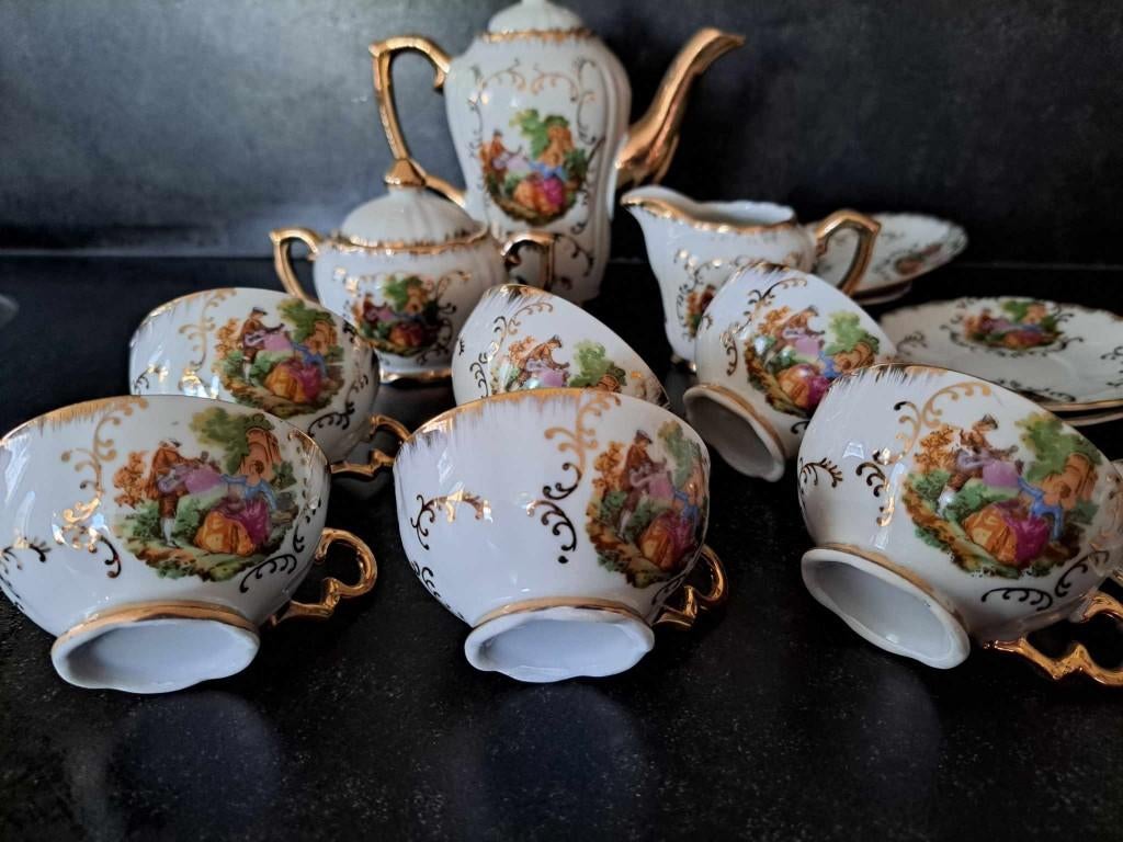 vintage thee of mokka servies barok, Antiek en Kunst, Antiek | Servies compleet, Ophalen of Verzenden