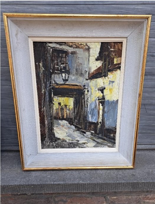 huile sur toile ruelle signe emile lammers, Antiek en Kunst, Kunst | Schilderijen | Klassiek, Ophalen of Verzenden, Doek