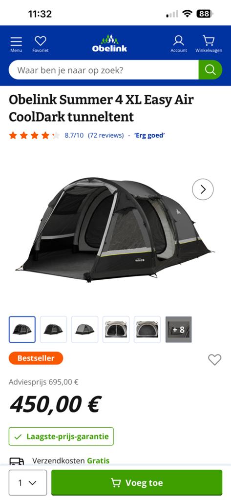 tunneltent 4 pers, Enlèvement, Comme neuf