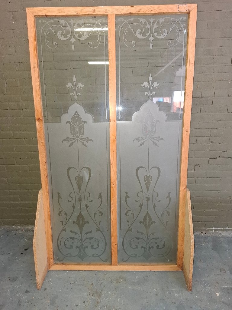 Antieke Geëtste Ramen set van 2 Jugendstil Art Nouveau, Ophalen