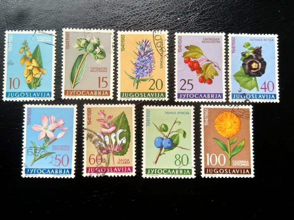Fleurs de Yougoslavie 1961, Envoi, Affranchi, Animal et Nature