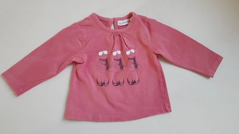 NOUKIE'S - T-shirt/blouse saumon + vache - T.12 mois/80cm, Enlèvement ou Envoi, Utilisé, Noukies, Chemisette ou Manches longues