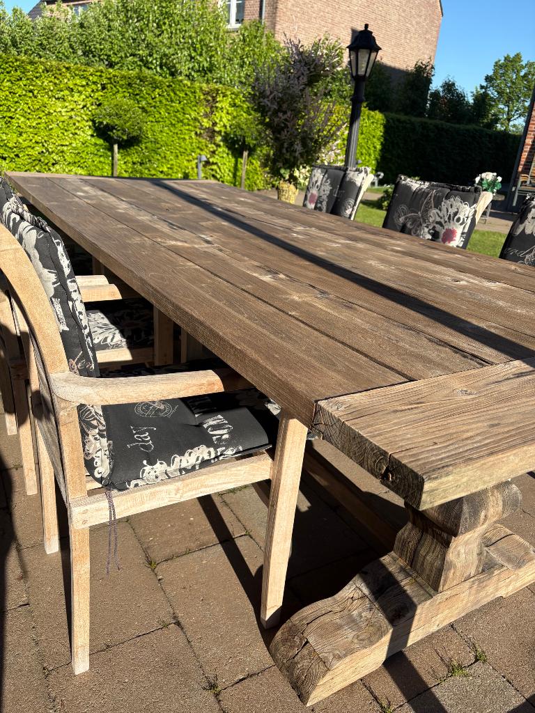 Tuinstel kloostertafel 6 stoelen, Ophalen, Gebruikt, 8 zitplaatsen, Tuinset