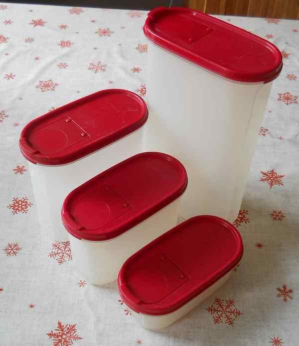 Lot de 4 Tupperware, Enlèvement, Utilisé, Rouge, Récipient ou Bol