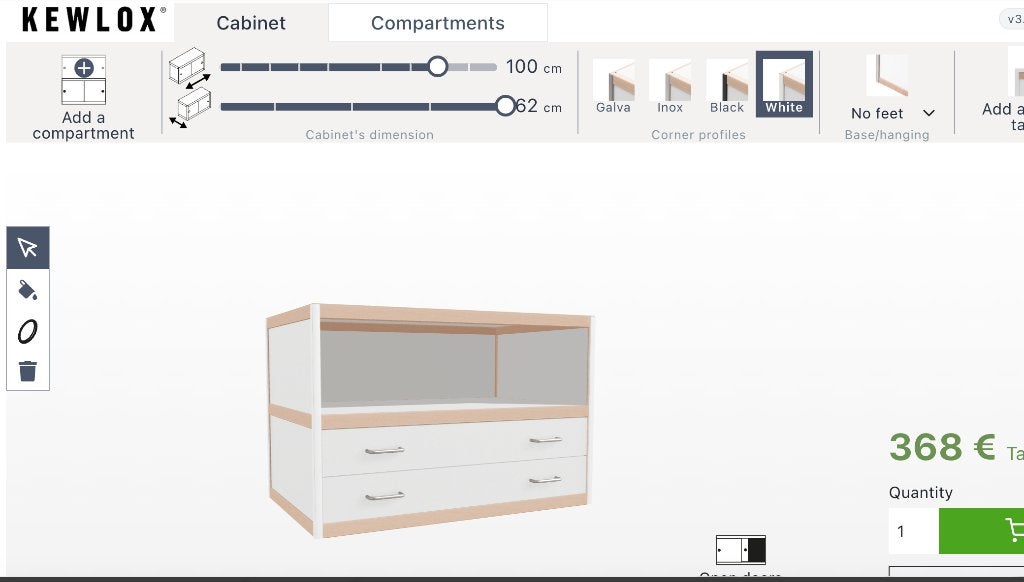 Meuble de rangement Kewlox 100  62 cm – 2 tiroirs, 100 à 150 cm, Enlèvement, Kewlox, moderniste, rétro, minimaliste, modulable, bois, métal