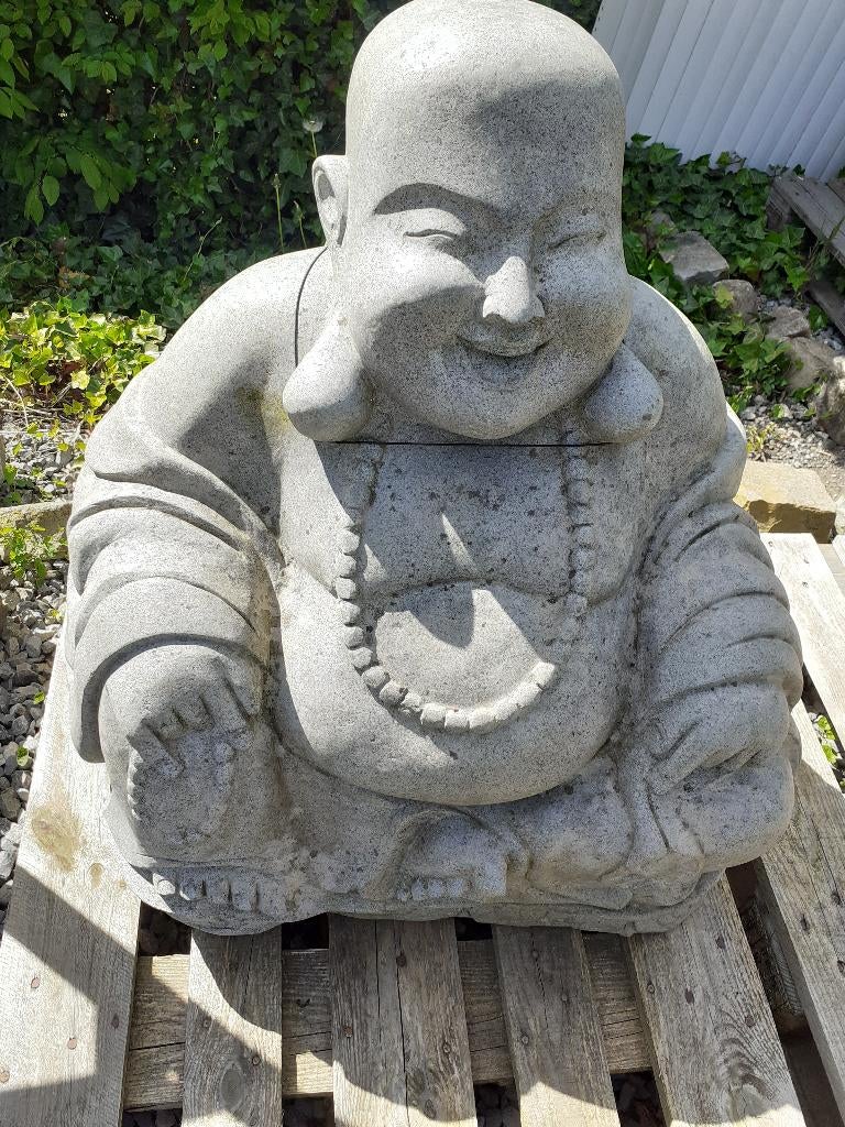 solde GRAND HAPPY BOUDDHA EN PIERRE BLEUE (Hauteur 80 cm ), Jardin & Terrasse, Enlèvement, Comme neuf, Pierre, Bouddha