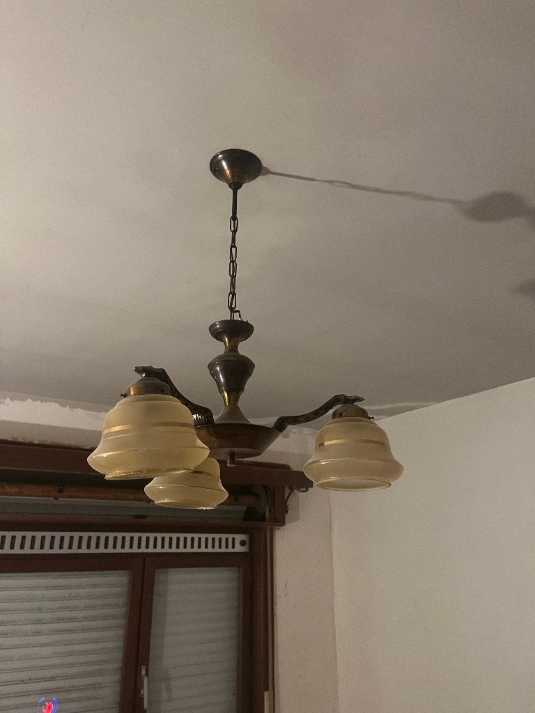 Lampe suspendue vintage classique à 3 bras, Enlèvement ou Envoi, Verre, Comme neuf, E27 (grand)
