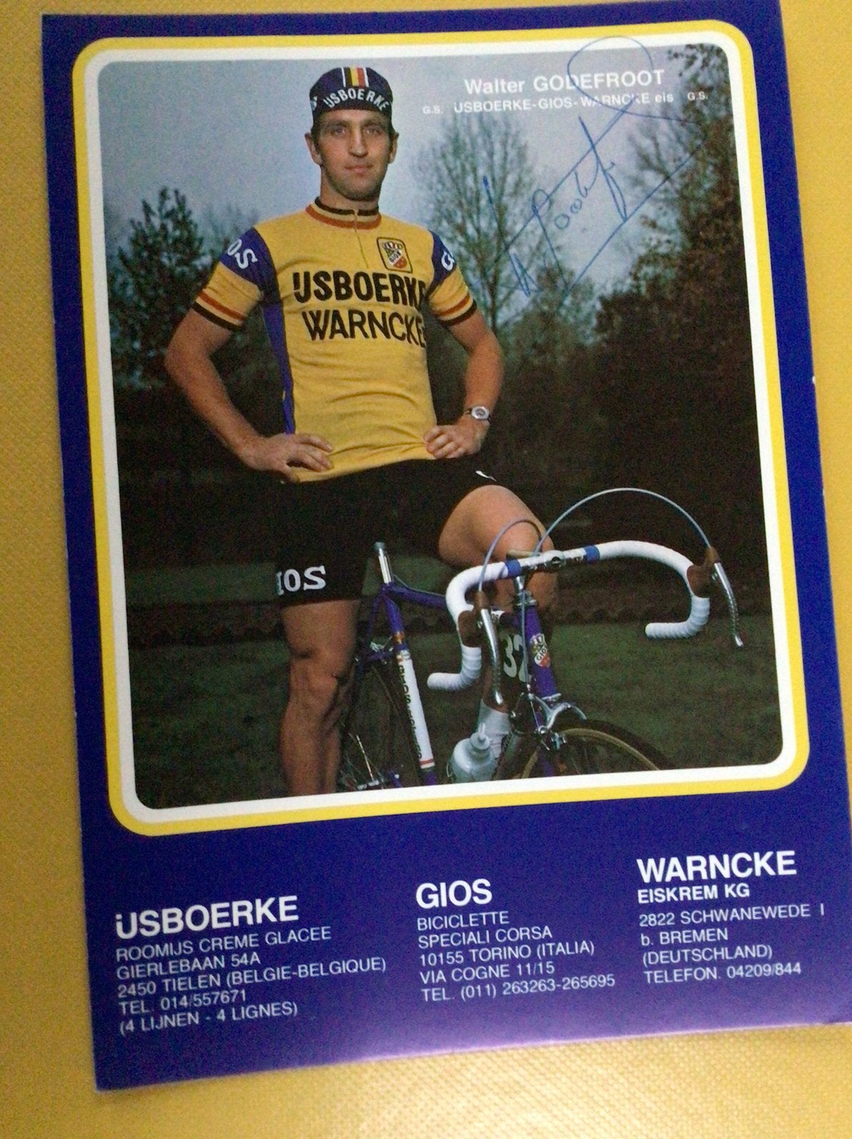Wielerkaart team gios ijsboerke walter godefroot signe, Ophalen of Verzenden