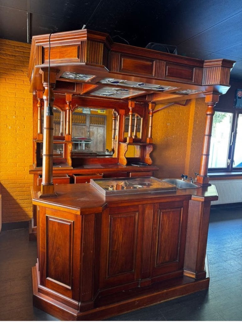 Prachtige bar met luifel en achterkast inclusief spiegels, Ophalen, Zo goed als nieuw