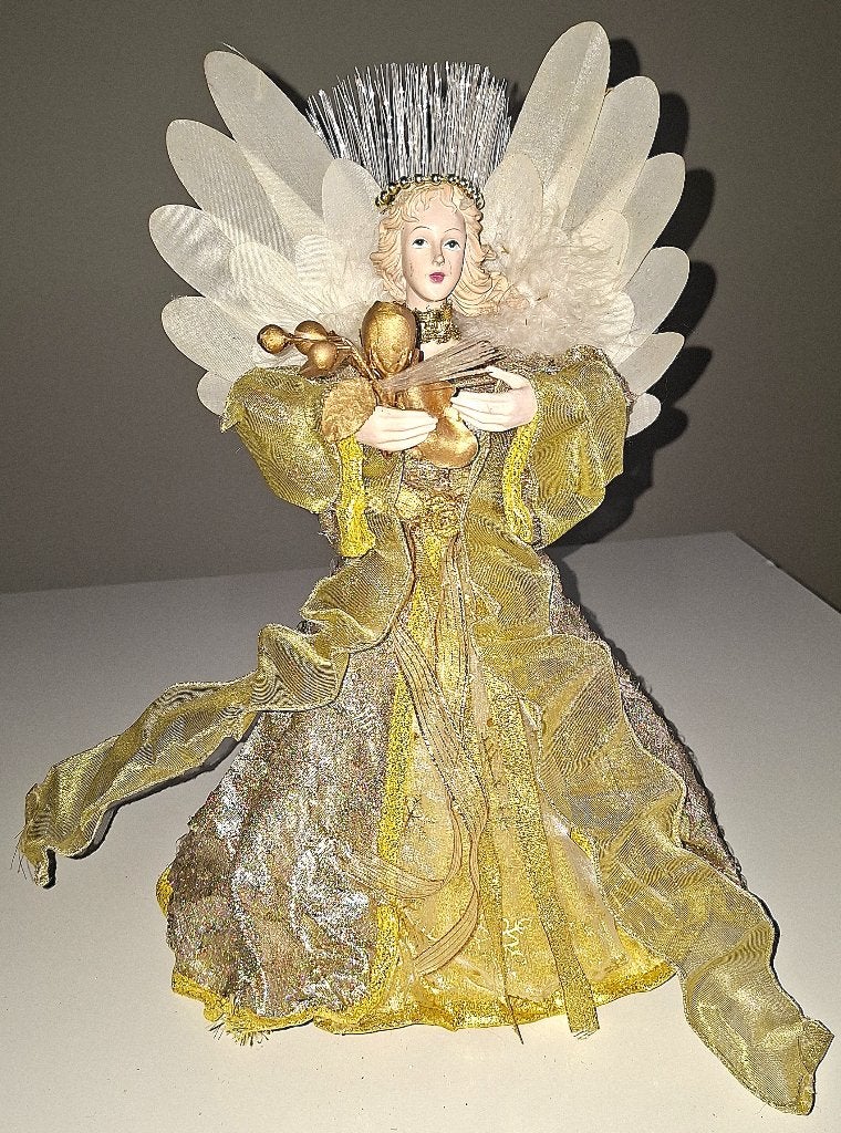 Vintage Kerstengel/Boomtop Engel (goud/glitter), Ophalen of Verzenden, Gebruikt