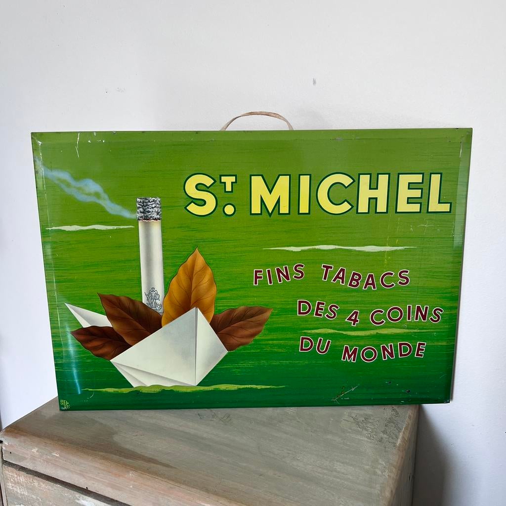 Tôle lithographiée cigarettes St Michel Bruxelles 1962, Enlèvement ou Envoi, Utilisé, Emballage