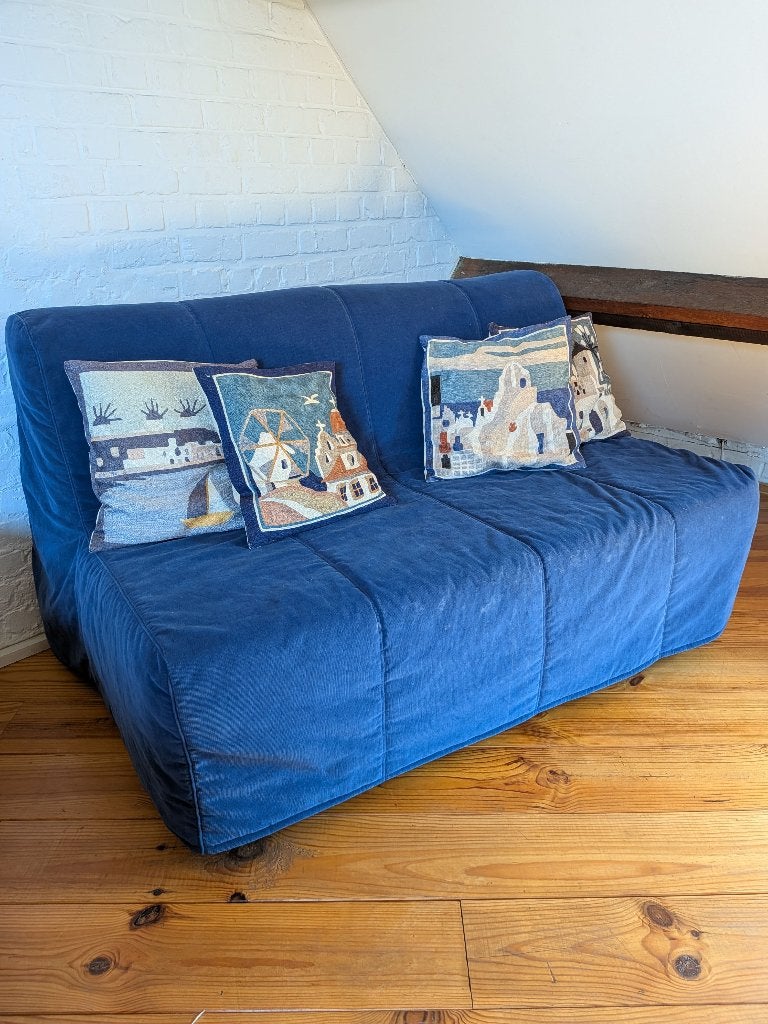 Canapé-lit IKEA LYCKSELE LOVAS bleu – Bon état, Enlèvement, Utilisé, Deux personnes, Bleu