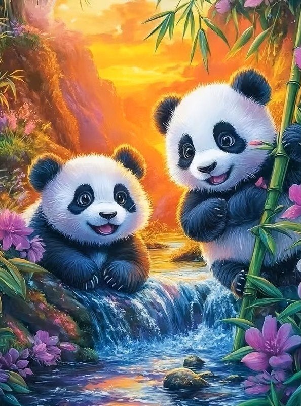 50x40cm Diamond Painting pandaberen (rond) nr 107, Neuf, Multicolore, Enlèvement ou Envoi, Autres matériaux