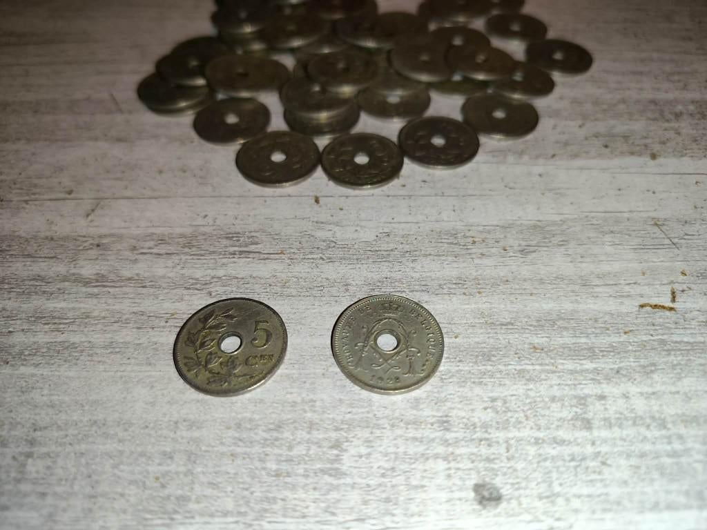 Lot de 52 pces belges de 5 cents début 1900, Enlèvement, Monnaie en vrac