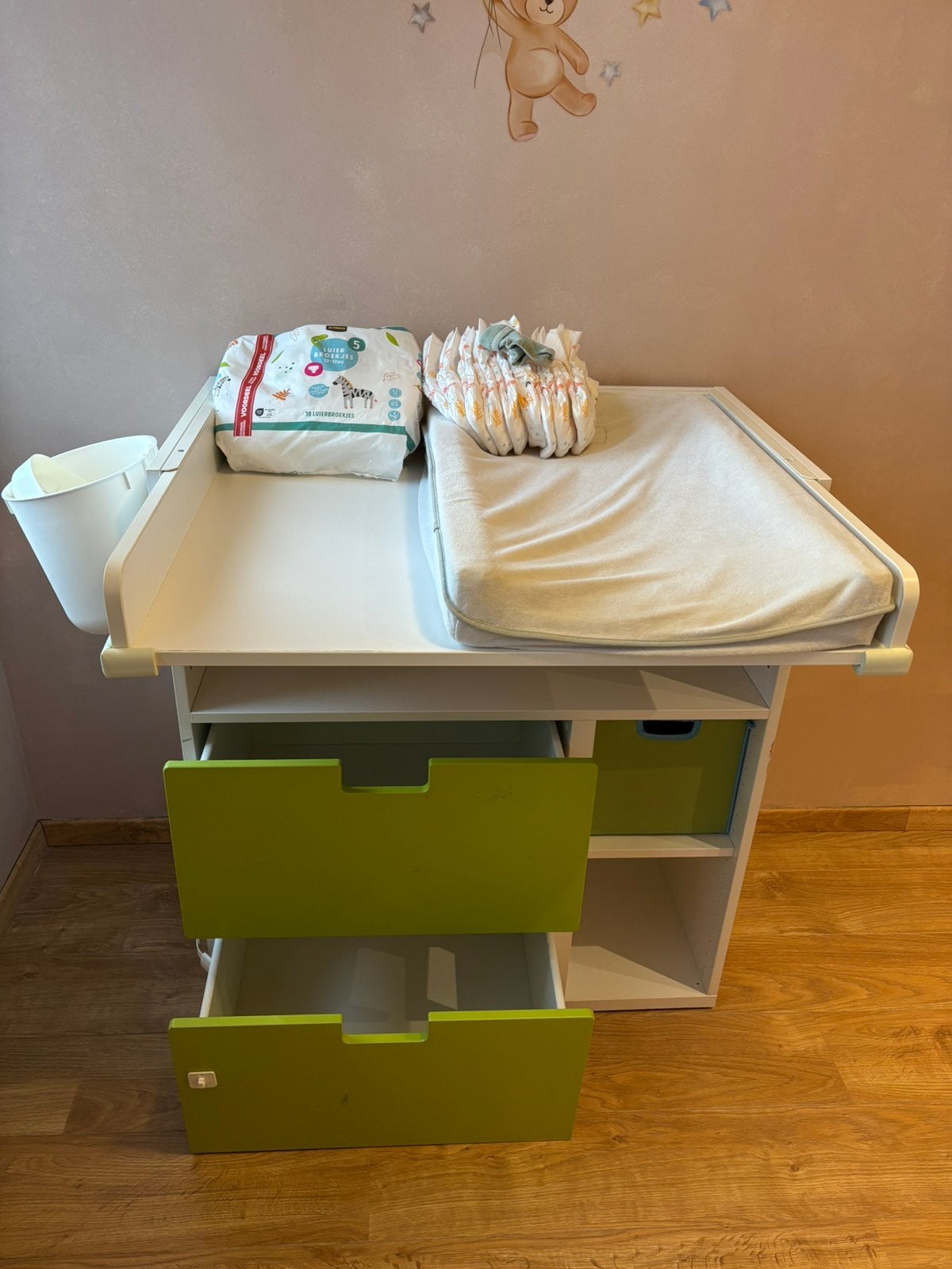 Table d'allaitement avec 2 tiroirs, commode et accessoires, 90 à 105 cm, Enlèvement, Utilisé, 75 à 100 cm