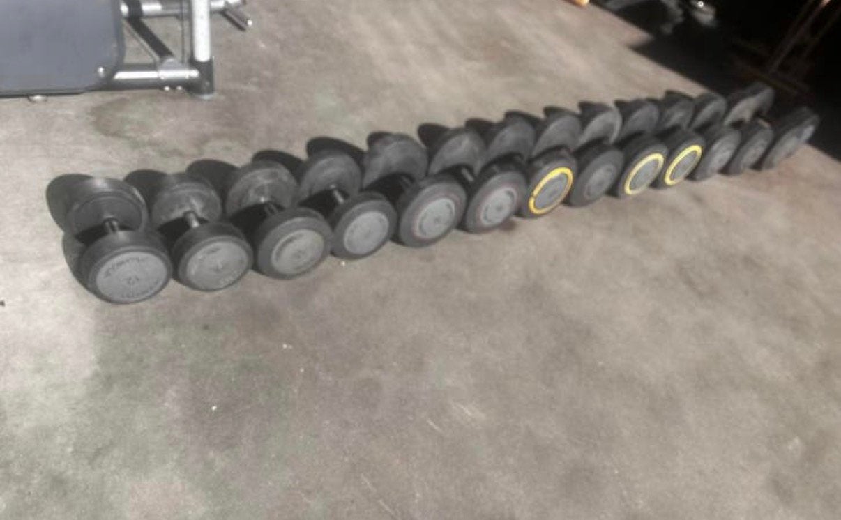 Technogym Dumbells 12kg t/m 40kg, Sports & Fitness, Enlèvement, Utilisé, Haltère