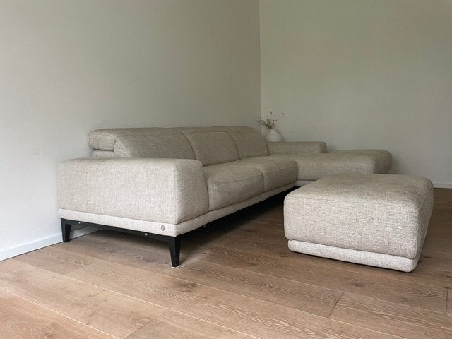 Natuzzi Borghese chaise longue rechts met poef, Enlèvement, Utilisé, Tissus, 250 à 300 cm