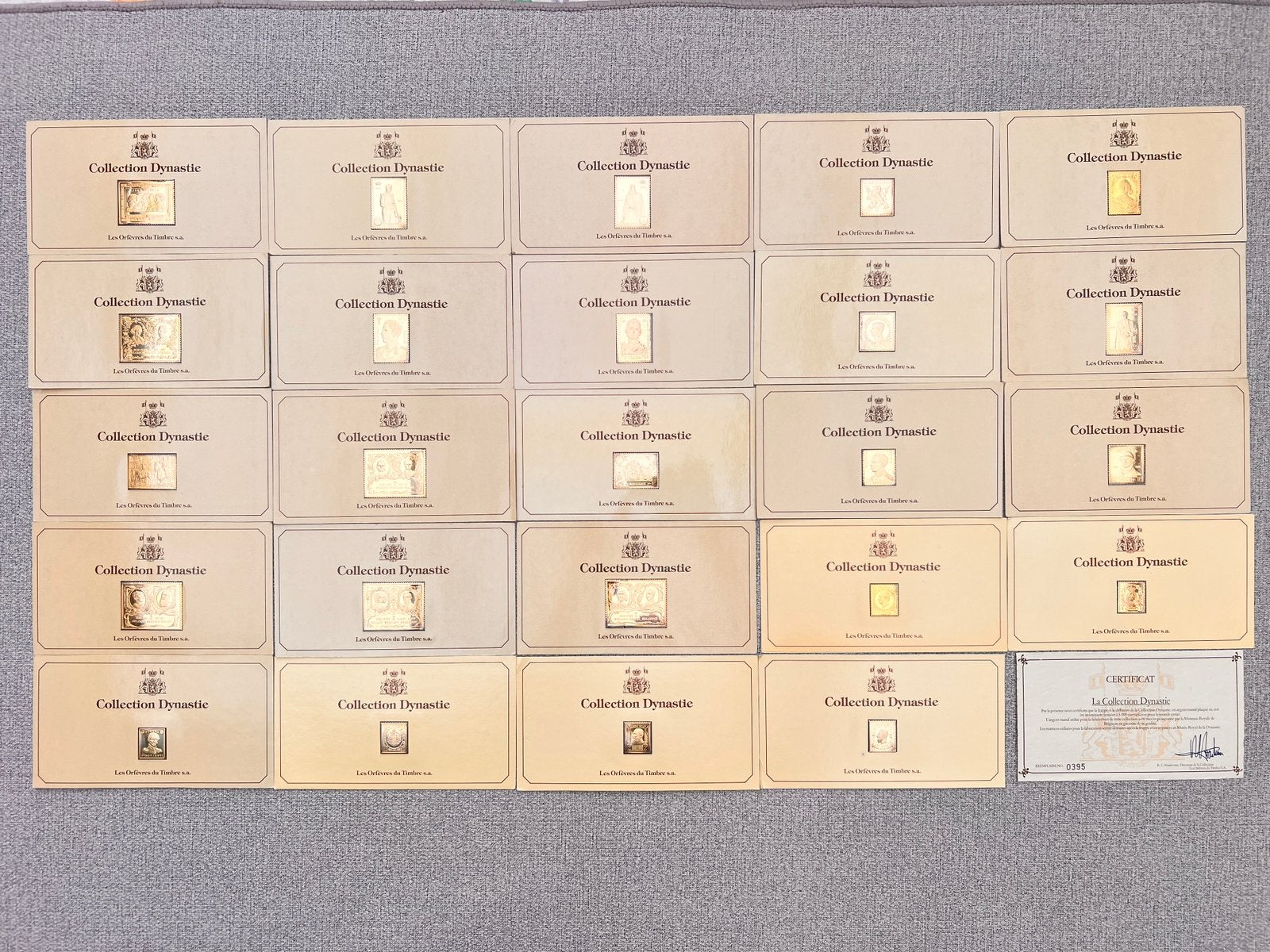 Belgique — Collection Dynastie — 24 timbres Ag 925, ~480 g, Timbres & Monnaies, Enlèvement ou Envoi, Argent