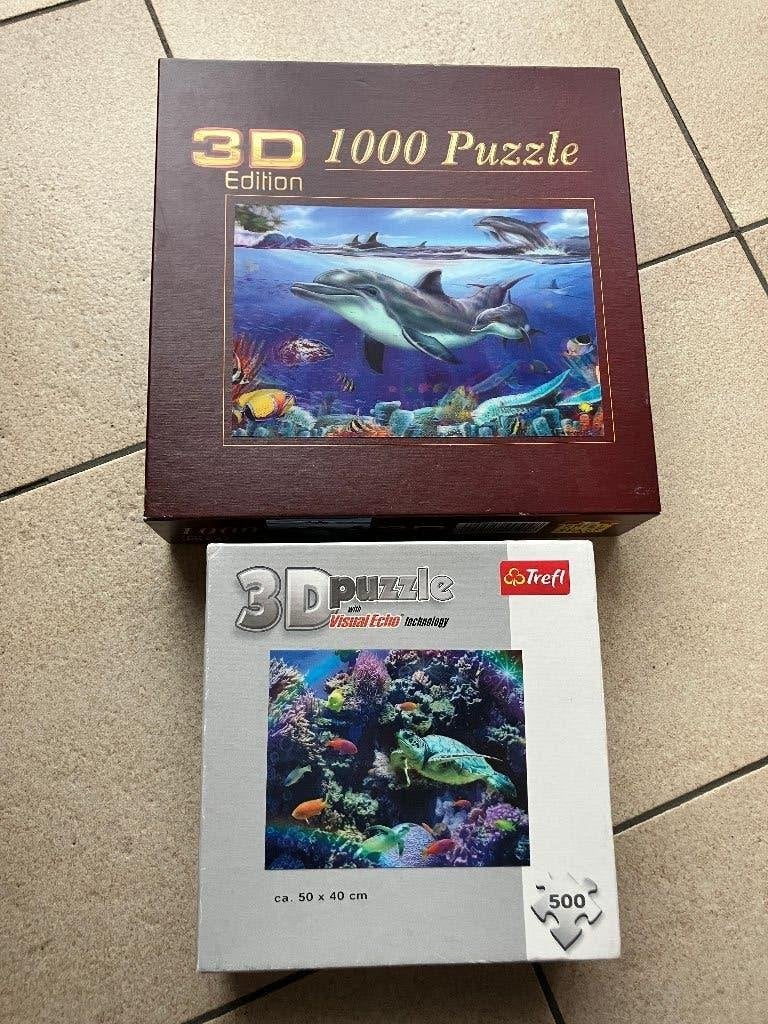 Set van 2 3D puzzels ( dolfijnen x schildpad), Ophalen of Verzenden, 500 t/m 1500 stukjes, Legpuzzel