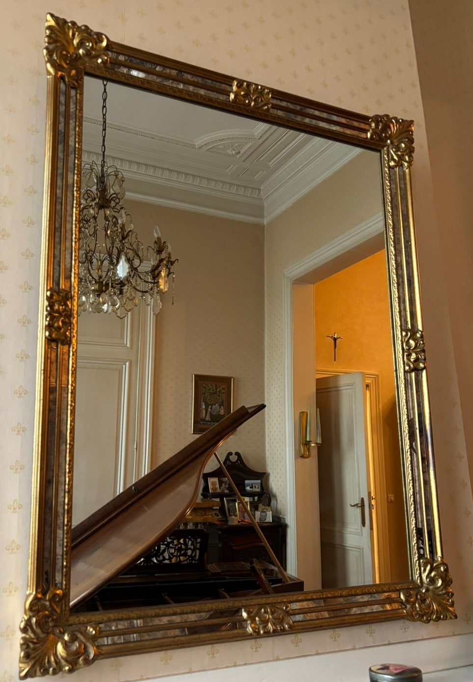 Gouden spiegel, Antiek en Kunst, Ophalen, Rechthoekig, 50 tot 100 cm, 100 tot 150 cm