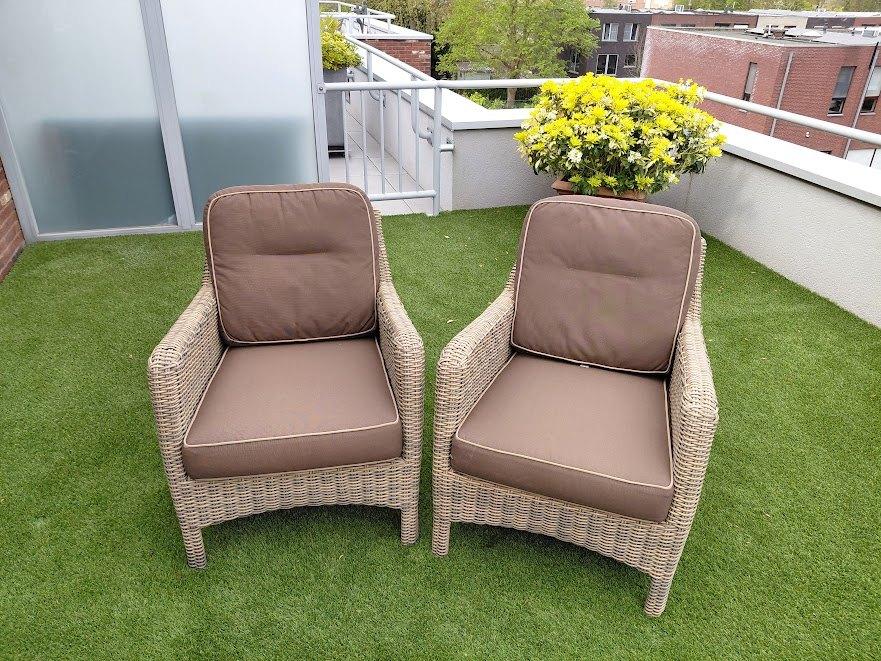Twee zetels met kussens voor terras of tuin, Tuin en Terras, Ophalen, Zo goed als nieuw, Wicker