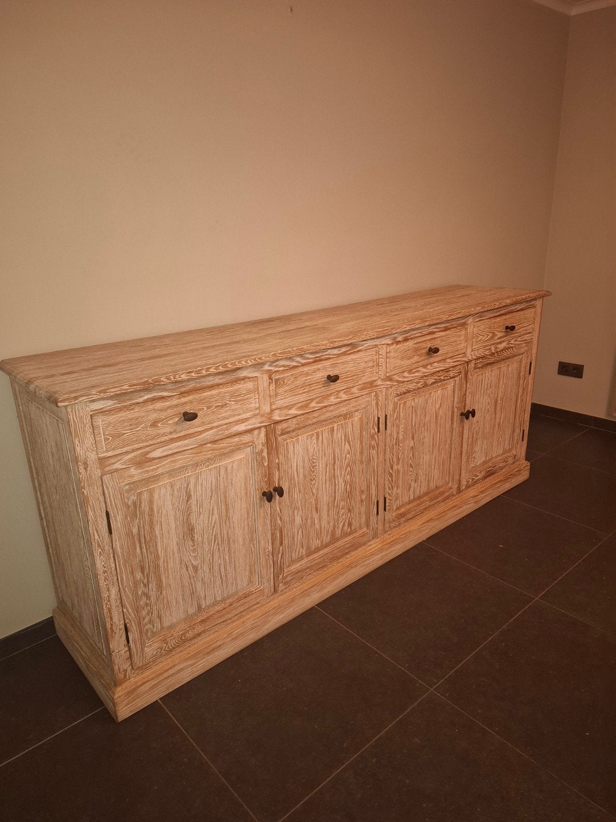 PRIMA STAAT eetkamermeubelen eik white wash., Ophalen, Eikenhout, Met lade(s), 200 cm of meer