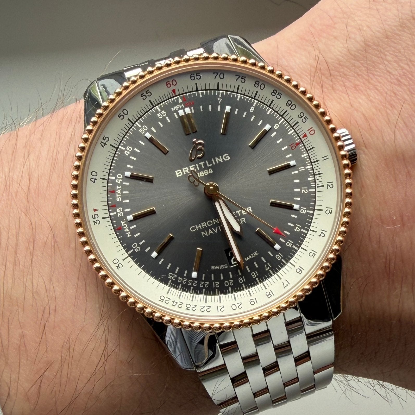 Breitling Navitimer Automatic 41 - Or rouge 18 carats, Bijoux, Sacs & Beauté, Montre-bracelet, Enlèvement ou Envoi, Breitling