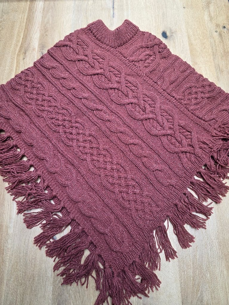Rood/bruine gebreide poncho, Kleding | Dames, Ophalen of Verzenden, Zo goed als nieuw, Rood