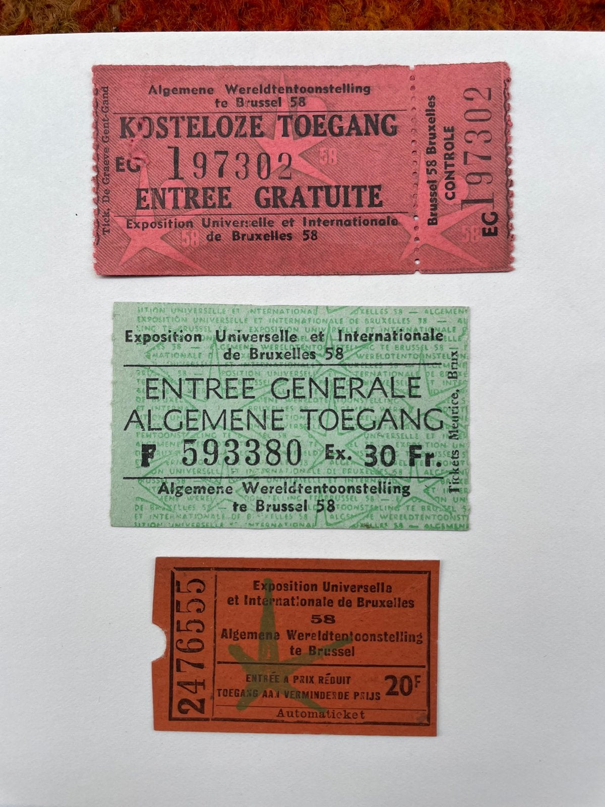 Tickets d'entrées Expo 58, Enlèvement ou Envoi