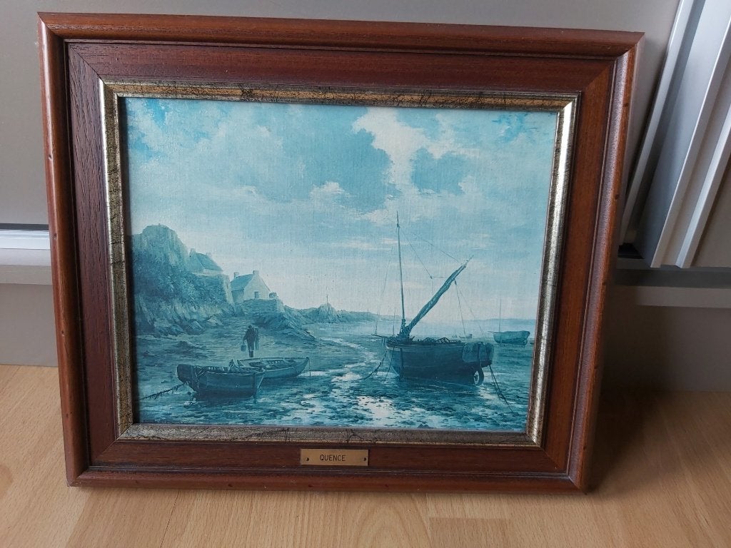 schilderij schepen Quence, Antiquités & Art, Art | Peinture | Classique, Enlèvement, Encadré, Maritime / eau