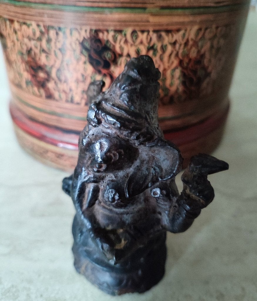 Antiek bronzen Ganesha beeldje, mooi verweerd, Ophalen of Verzenden