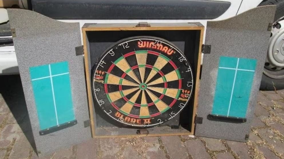 Jeu de fléchettes Prima dans un étui en bois robuste - MPS, Enlèvement ou Envoi, Comme neuf, Cible de fléchettes