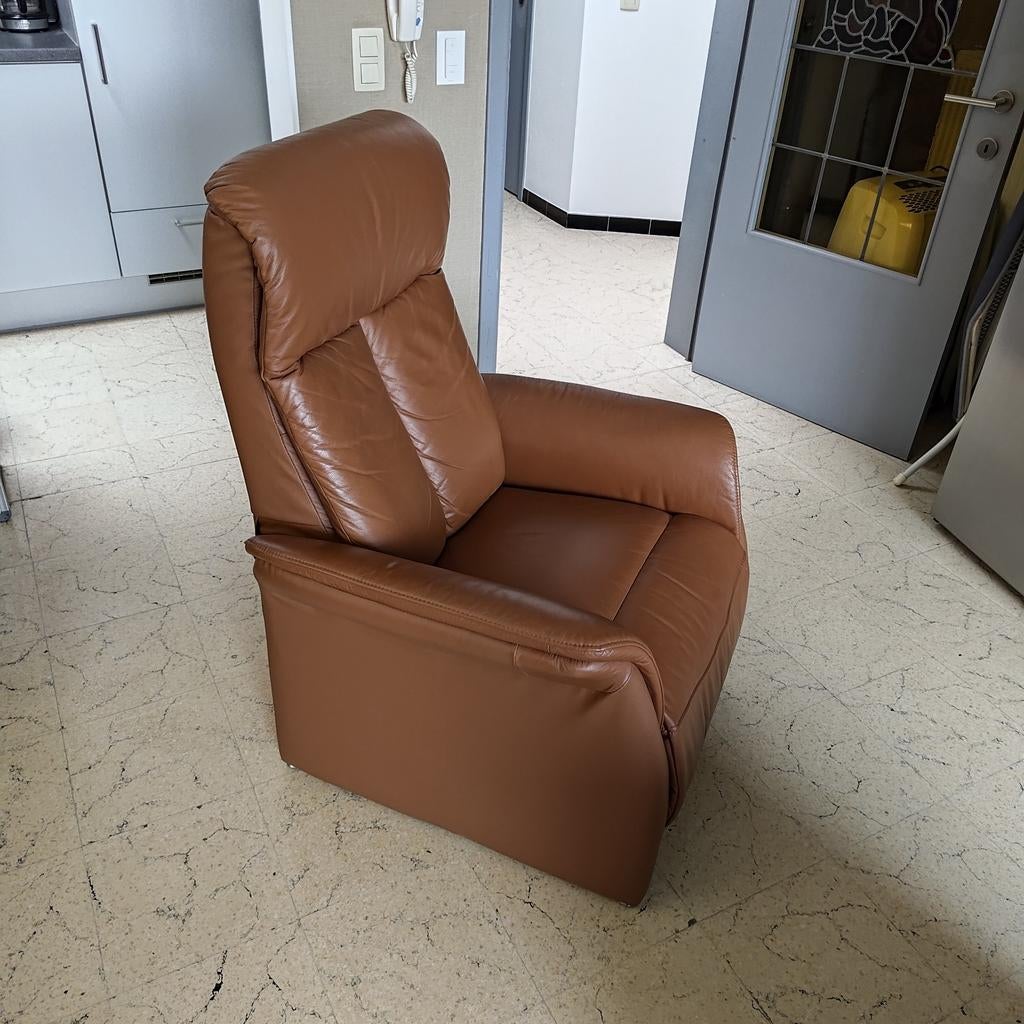 Manuele relax zetel (cognac - lederen bekleding), Maison & Meubles, Fauteuils, Cuir, 75 à 100 cm, 75 à 100 cm, Enlèvement