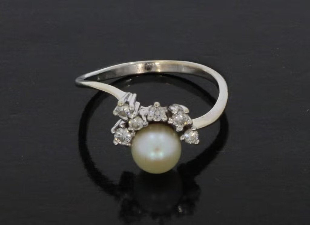 Parel diamanten 14k ring goud dame luxe briljant, Ophalen of Verzenden, Zo goed als nieuw, Dame of Heer, Met edelsteen