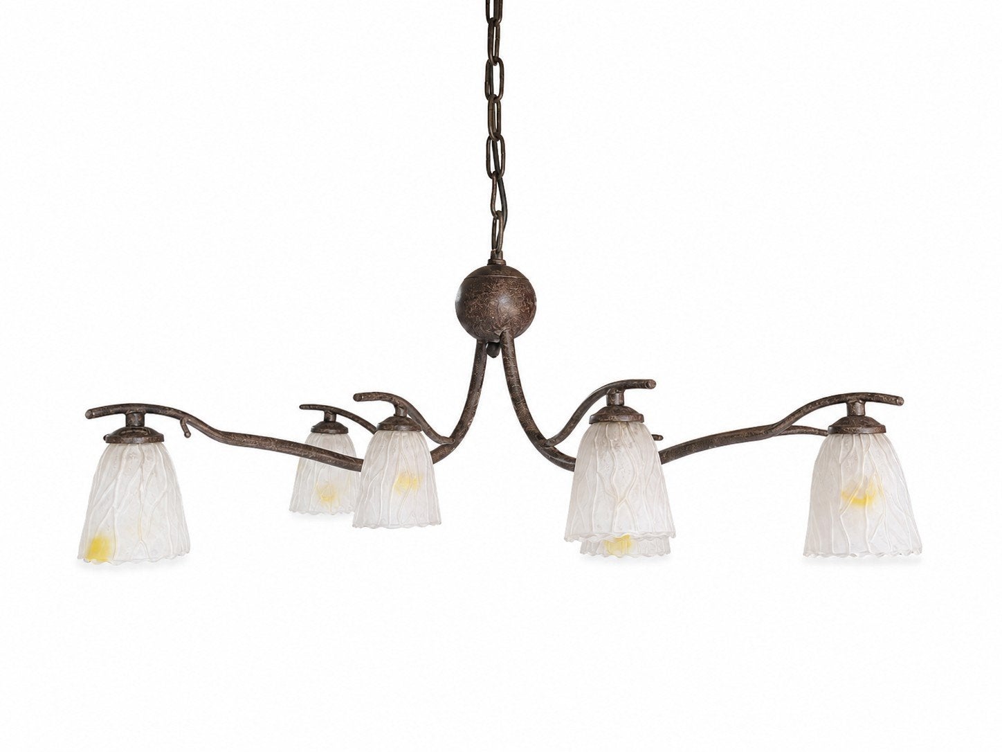 Lustre vintage 5 branches en métal foncé avec abat-jour en v, Huis en Inrichting, Lampen | Kroonluchters