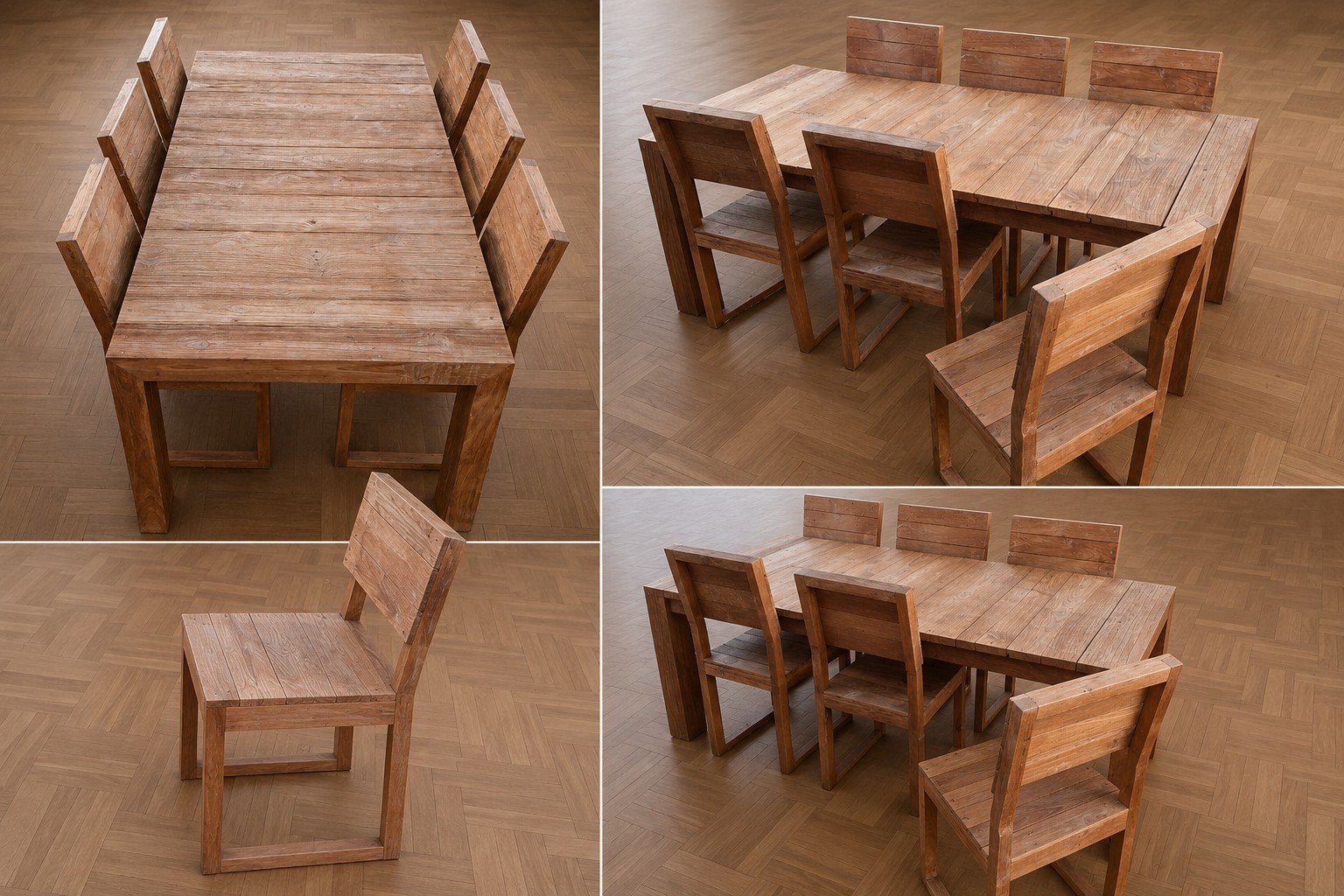 Table à manger en teck 200x100 avec 6 chaises, Teck, 100 à 150 cm, Enlèvement, Utilisé