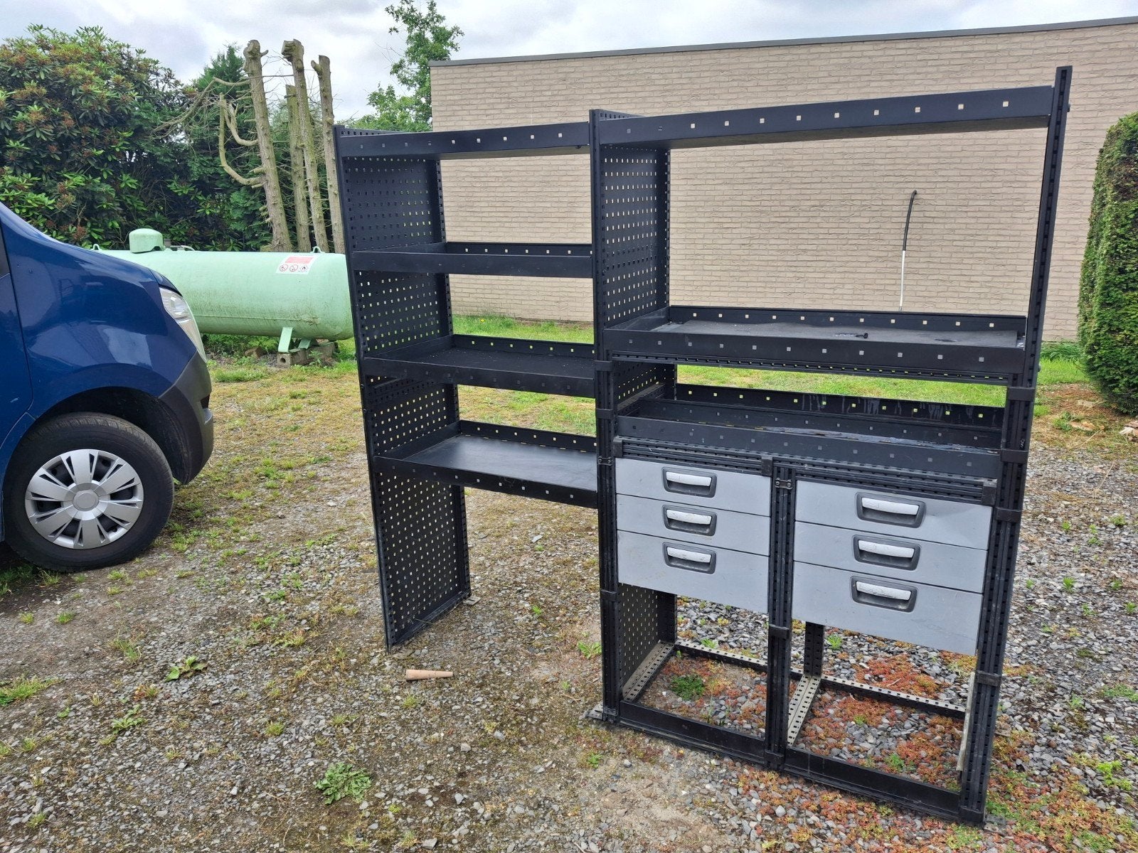 Metalen rek met schuiven  1.75m H op 1.90 Br, Bedrijf, Te koop