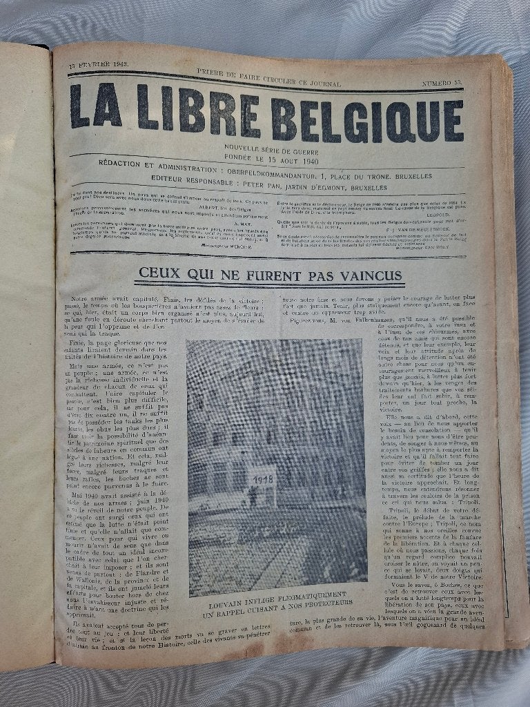 La Libre Belgique clandestine “Peter Pan” – 1943-1944, Ophalen of Verzenden, Algemeen, Tweede Wereldoorlog, Gelezen