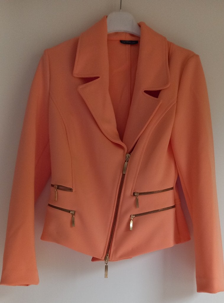 Caroline Biss koraal/zalmroze biker-style jasje-S/M, Ophalen of Verzenden, Zo goed als nieuw, Jasje, Roze