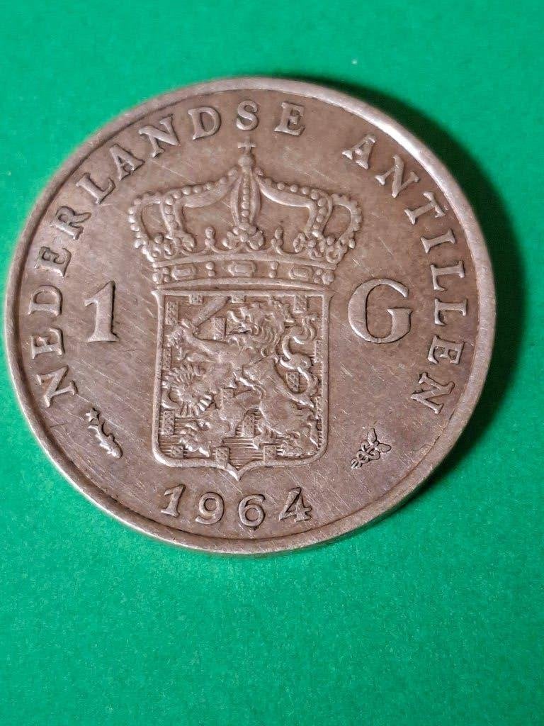 1964 Nederlandse Antillen 1 gulden zilver vis met ster, Verzenden, Midden-Amerika, Losse munt, Zilver