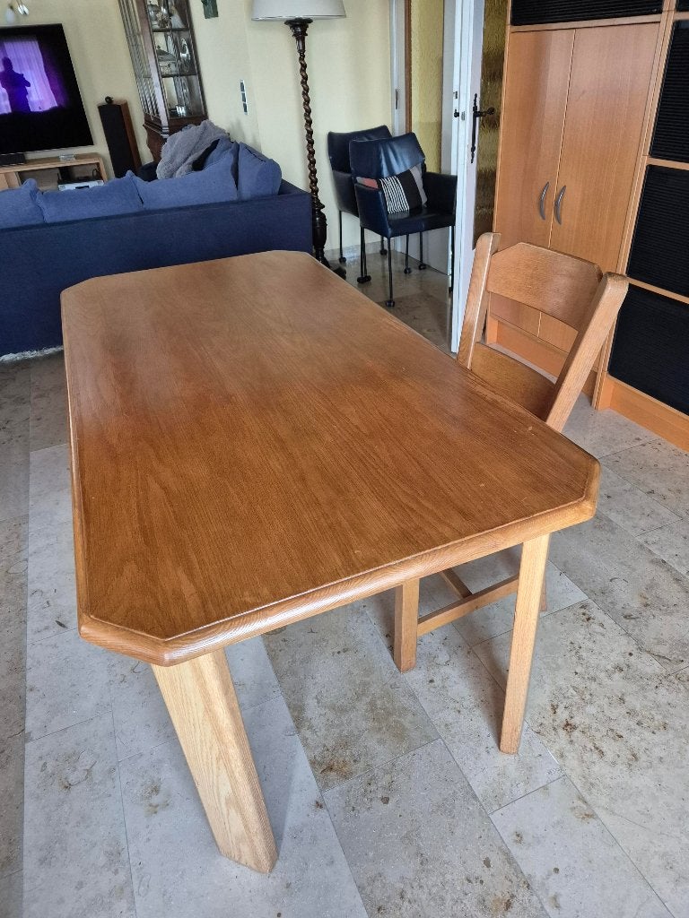 Table en chêne massif avec 6 chaises, 150 à 200 cm, Cinq personnes ou plus, Enlèvement, Utilisé