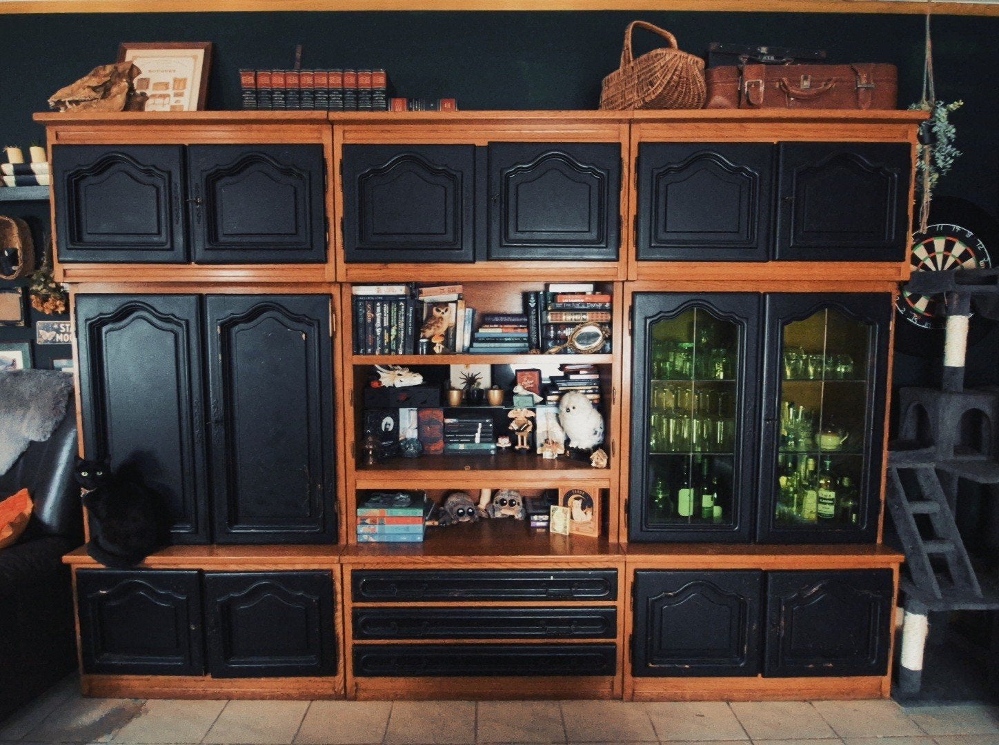 Wandkast met glas in lood, Huis en Inrichting, Ophalen, Gebruikt, Eikenhout, 200 cm of meer