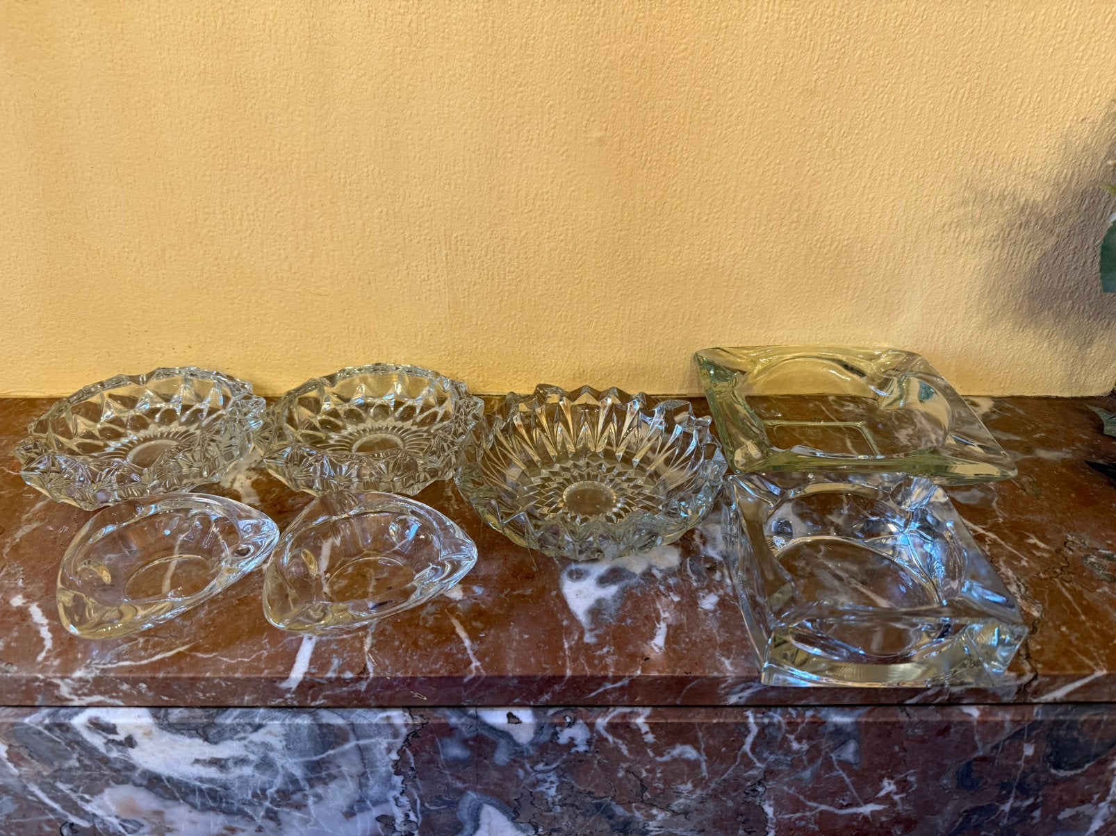 Lot van 7 vintage asbakken in kristal & zwaar glas, Ophalen