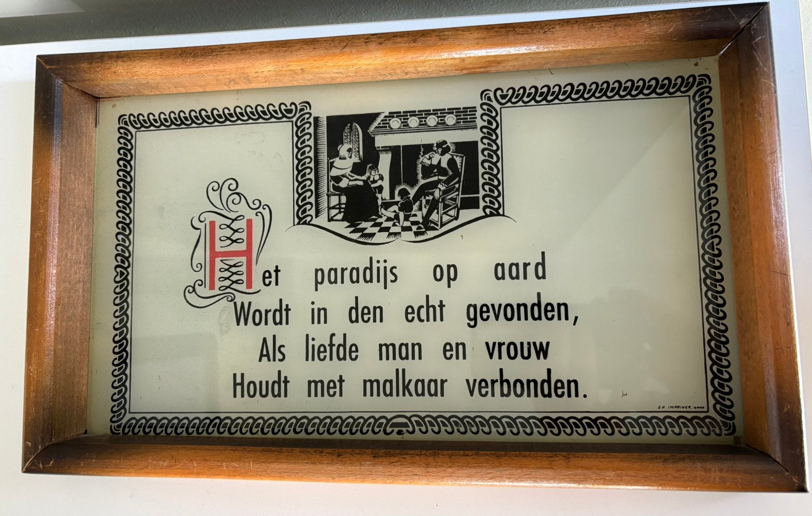Kader met oud gezegde, Antiek en Kunst, Ophalen of Verzenden