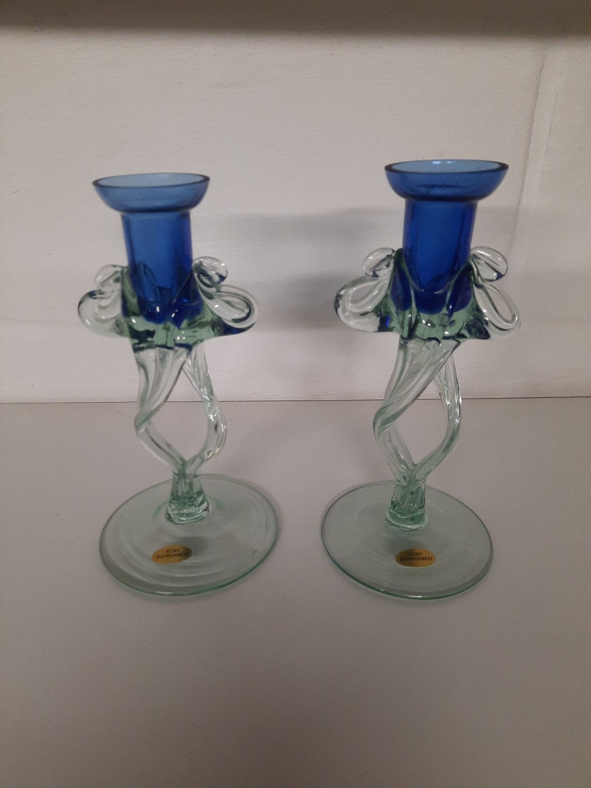 Prachtige Set Kandelaars, Handgemaakt Kunstglas jaren 70, Ophalen of Verzenden