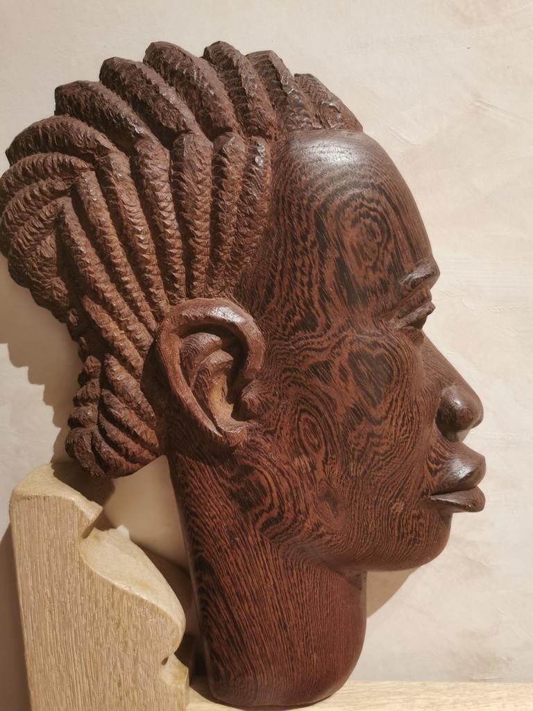 Heel mooi Afrikaans houten dames hoofd, Antiek en Kunst, Ophalen