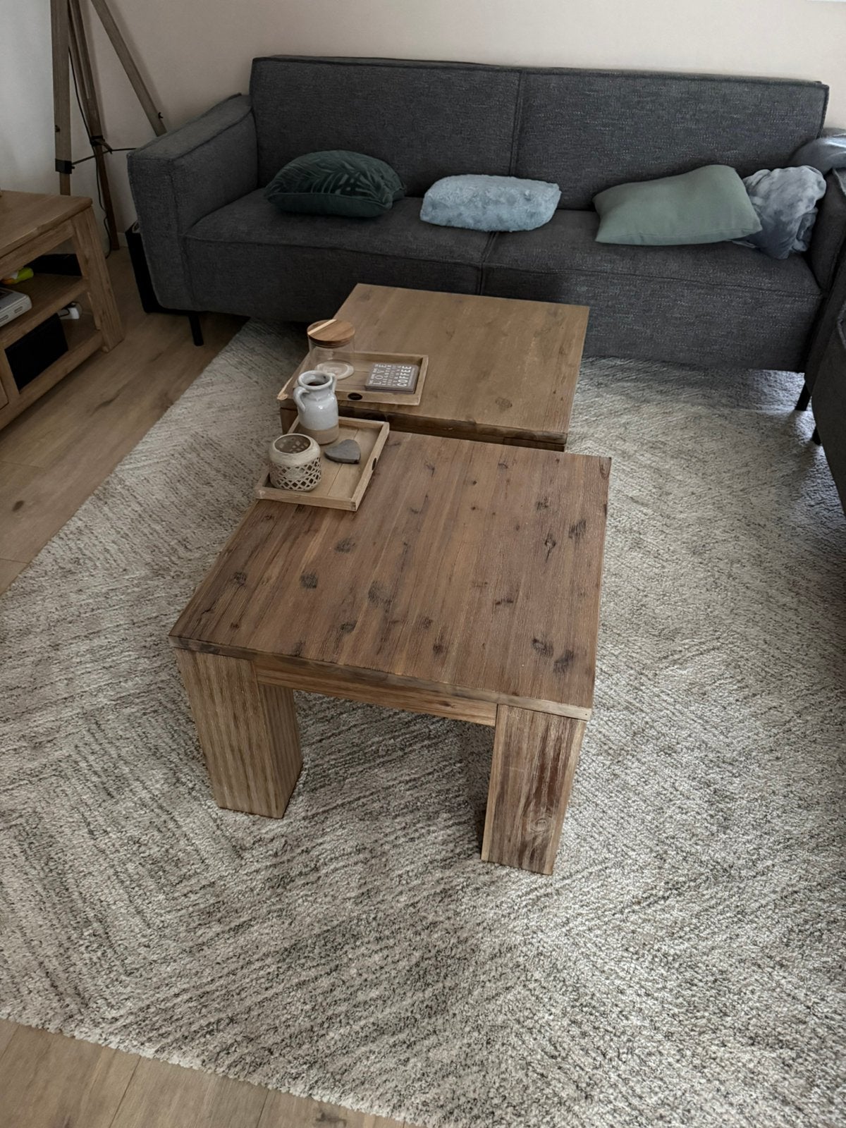 Mooie set maasief houten salontafeltjes, Ophalen, Zo goed als nieuw, Hout