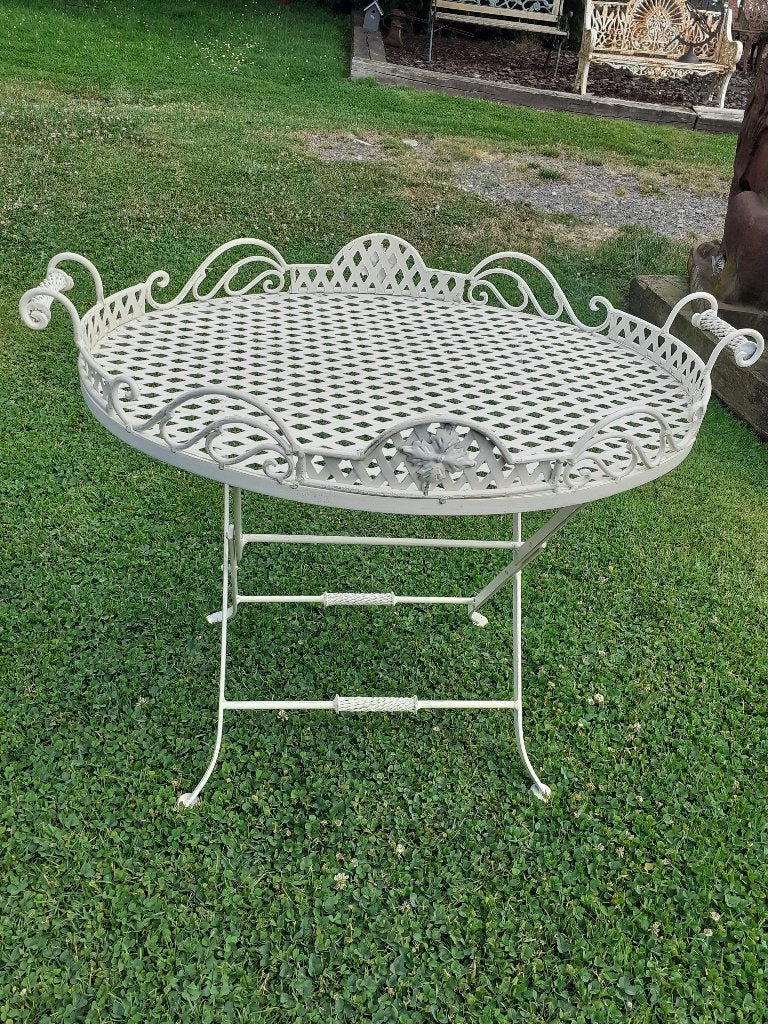 Magnifique table de jardin pliable en fer forgé patiné, Enlèvement, Neuf, Ovale, Métal